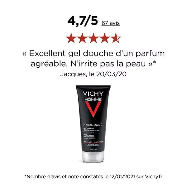 Vichy Homme Gel Douche Hydra Mag C Lot de 2 x 200ml