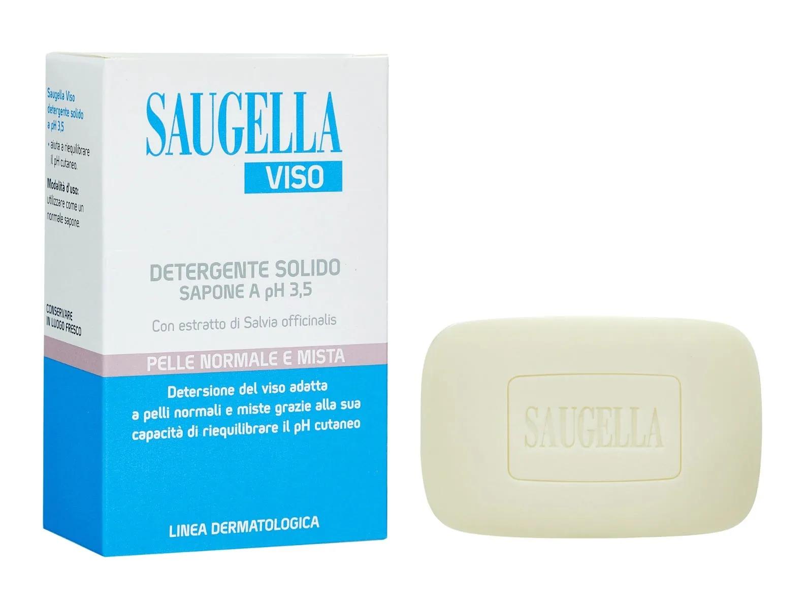 Saugella Viso Detergente Solido pH 3.5 Sapone Pelle Normale e Mista 100 g