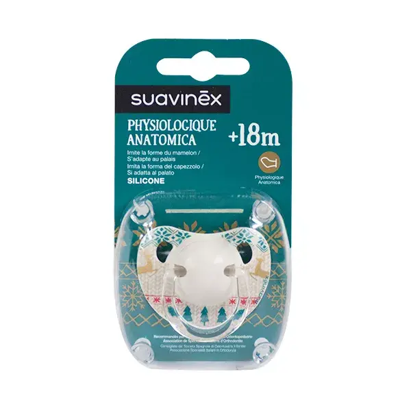 Suavinex Sucette Silicone Physiologique Hiver Blanc Jacquard +18m