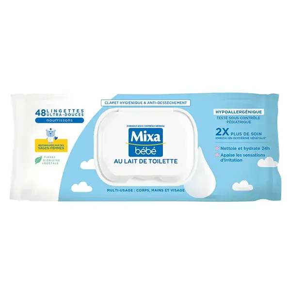 Mixa Lingettes Bébé au Lait de Toilette x48