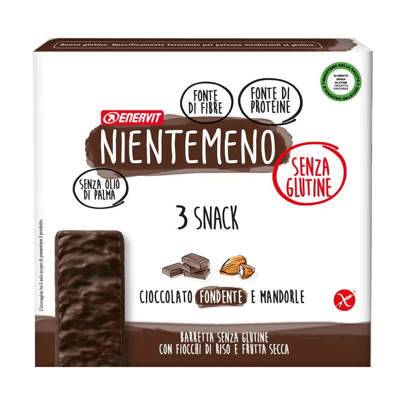 Enervit Nientemeno Snack Barretta Cioccolato Fondente e Mandorle 3 x 33 gr