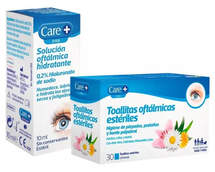 Care+ Solución Ocular 0,2% Ácido Hialurónico 10 ml + Care+ Toallitas Oftálmicas Estériles 30 uds