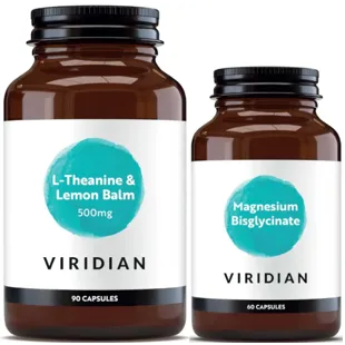 Viridian Magnesium Bisglycinate 140mg 60 Vegan Capsules + L-Theanine and Lemon Balm 500mg 90 Vegetable Capsules