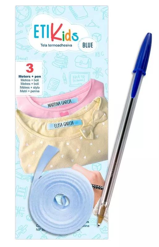 Etikids Cinta TermoAdesivo Tela Azul 3m + Boli Azul