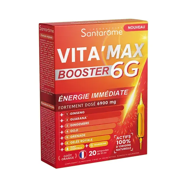 Santarome Vita'Max Booster 6G Anti fatigue Fortement Dosé 20 ampoules