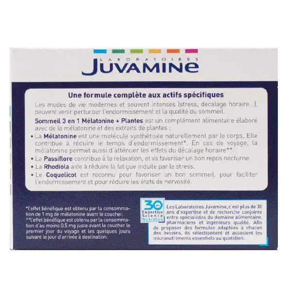 Juvamine Sueño 3 en 1 Melatonina + 3 plantas 30 comprimidos para chupar