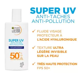 Garnier Ambre Solaire Super UV Fluide Visage Protecteur Anti-Taches Anti-Pollution SPF50+ 40ml