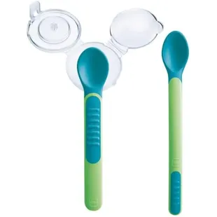 MAM Set of Spoons with Heat-Sensitive Tips and Protective Lid, Neutral