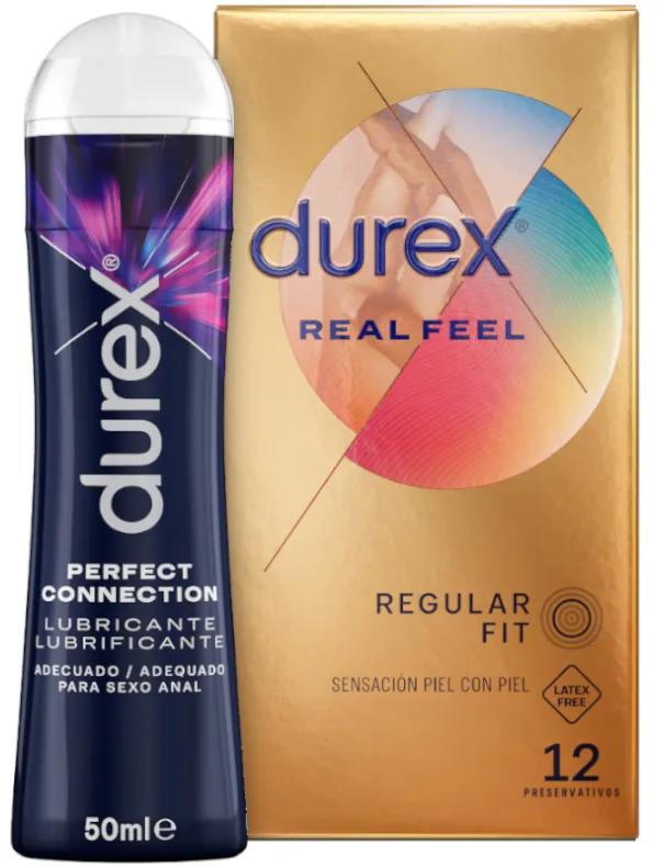 Durex Pack Préservatifs Real Feel 12 unités + Lubrifiant Perfect Connection 50 ml