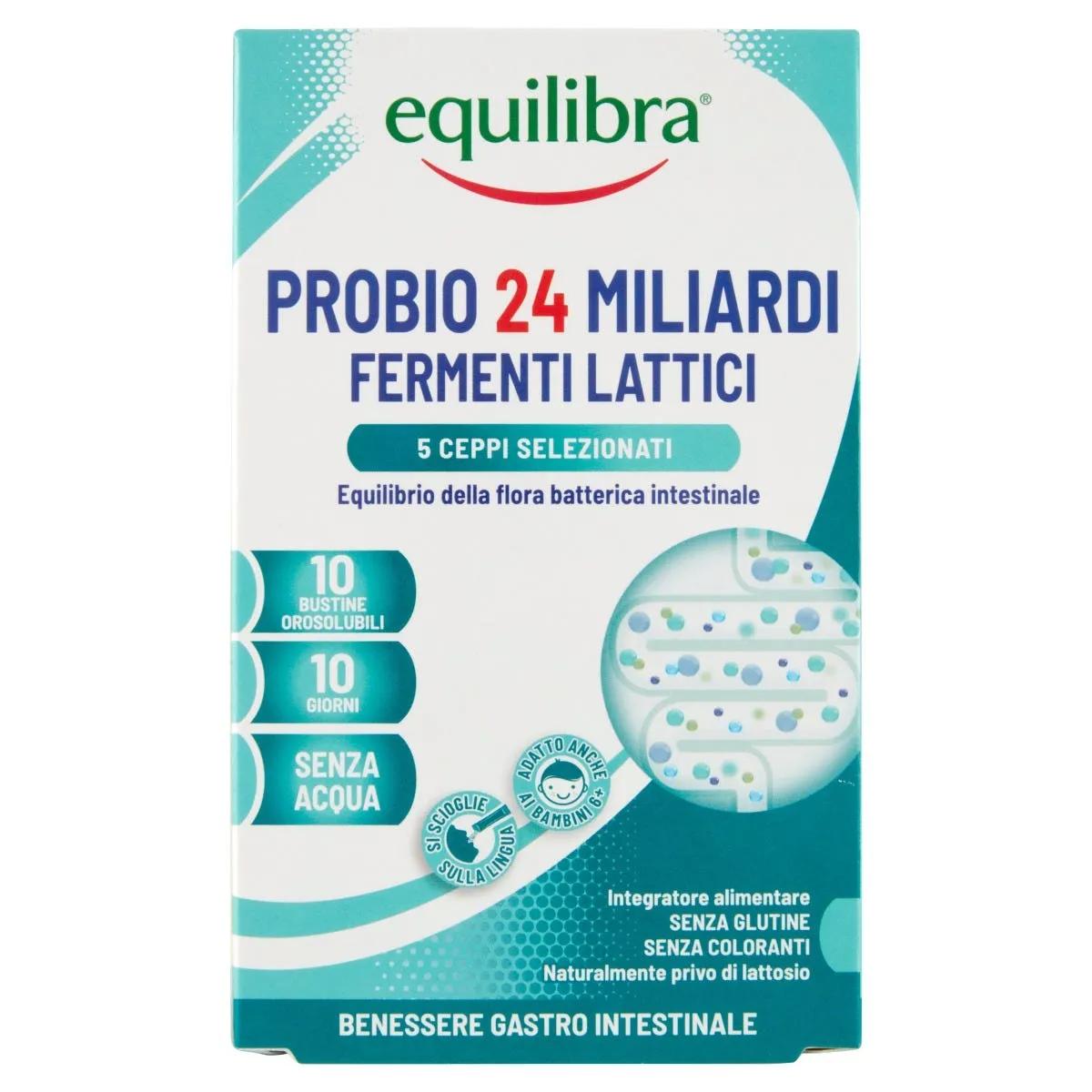 Equilibra Probio 24 Miliardi di Fermenti Integratore Equilibrio Intestinale 10 Stickpack Orosolubili