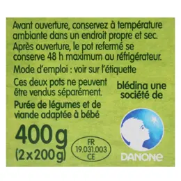 Blédina Les Récoltes Bio Brocolis Pommes de terre Veau Lot de 2 x 200g