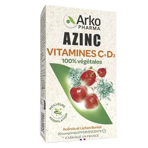 Arkopharma Azinc Naturel Vitamines C + D 20 comprimés effervescents