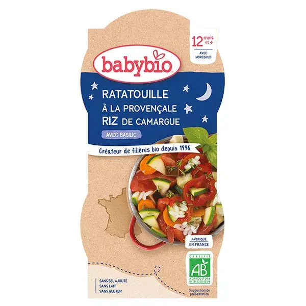 Babybio Repas Soir Bol Ratatouille Riz +12m Bio 2 x 200g