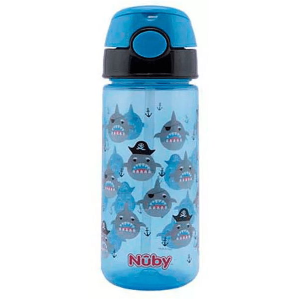 Buy Nûby Cup with Push Button and Soft Straw +3 years 540 ml Blue