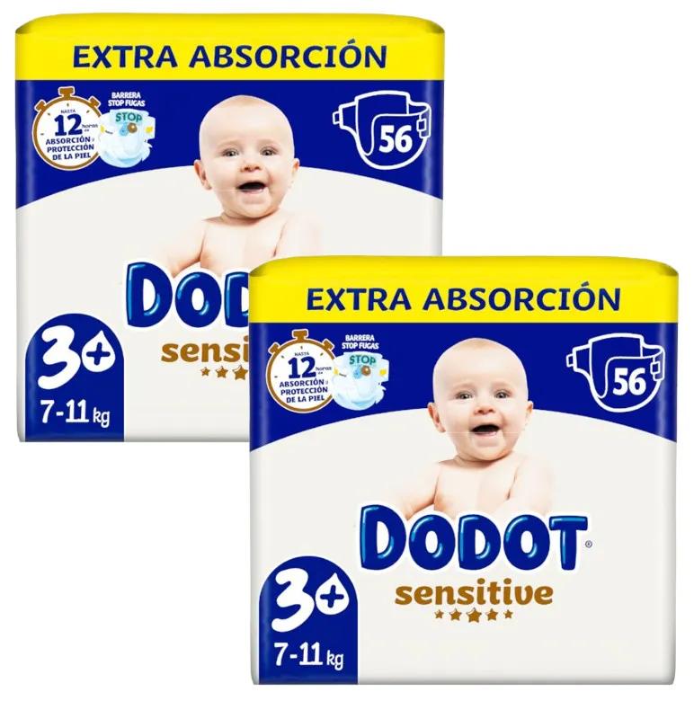 Dodot Sensitive Extra-Jumbo Windeln Pack T3+ (7-11 Kg) 2x56 Einheiten