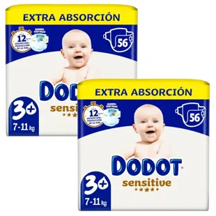 Pack de couches extra-jumbo Dodot Sensitive T3+ (7-11 kg) 2x56 unités