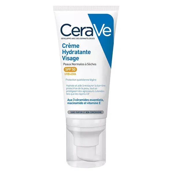 CeraVe Crème Hydratante Visage SPF 50 pour Peaux Normales à Sèches 52 ml