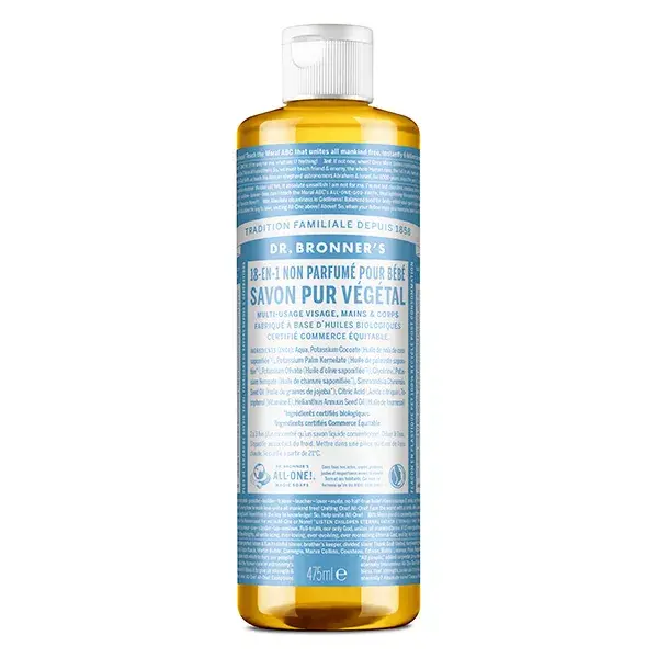 Dr Bronner's Savon Pur Végétal Non Parfumé "18 en 1" 473ml