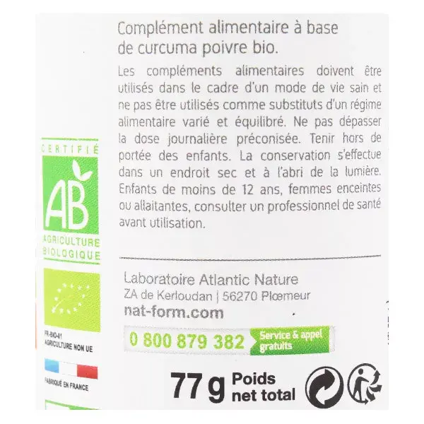Nat & Form Bio Curcuma + Piperina 200 comprimidos vegetales
