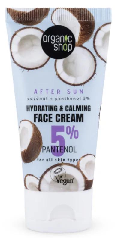 Organic Shop Crème hydratante pour le visage après-soleil à la noix de coco et au panthénol 5% 50 ml