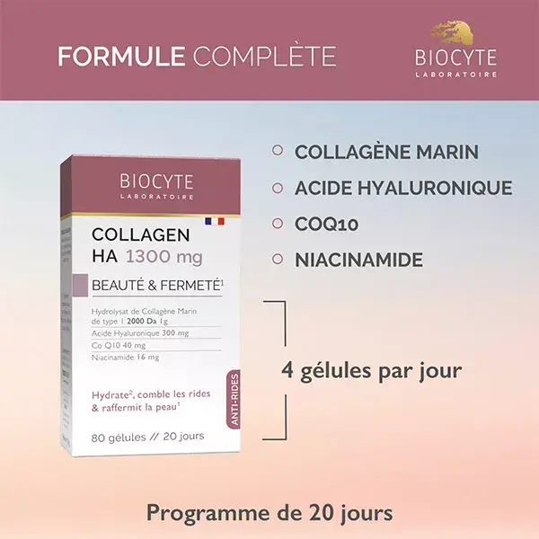 Biocyte Collagen HA 1300 mg Anti-Âge Anti-Rides Beauté & Fermeté 80 gélules