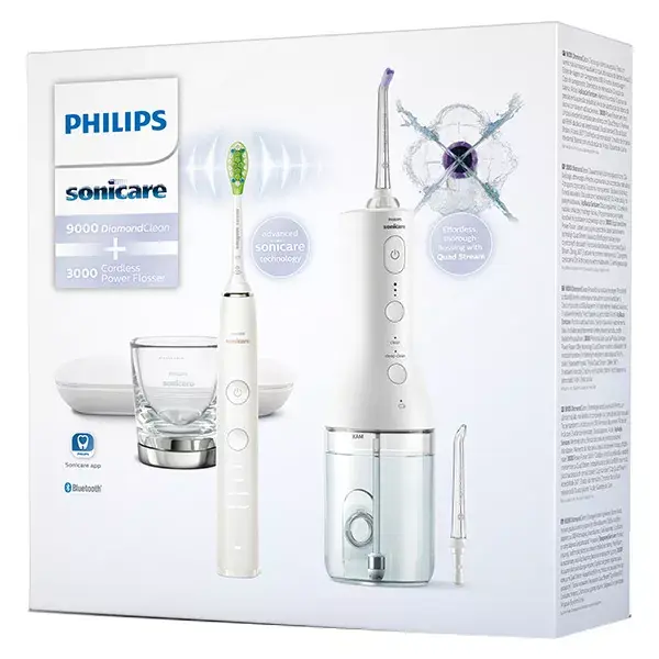 Philips Sonicare Diamond Clean 9000 + PowerFlosser Blanc