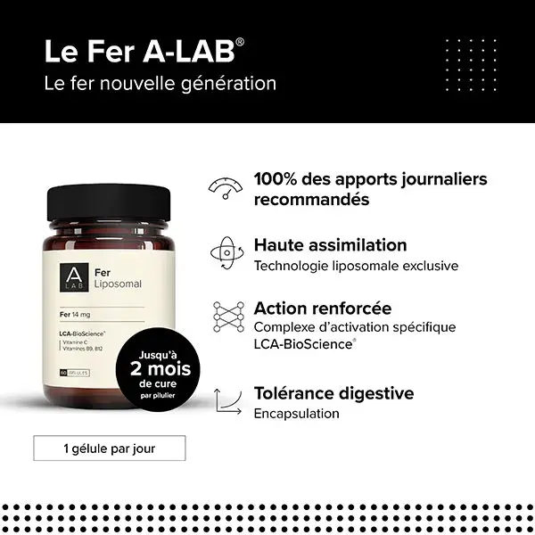 A-Lab Fer Liposomal 14 mg - Anti-Fatigue, Immunité, Carence, Energie - 60 gélules