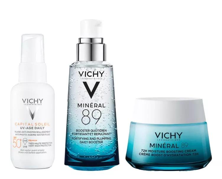  Vichy Minéral 89 50 ml + Creme Hidratante Leve 50 ml + Capital Soleil UV-AGE FPS50+ 40 ml