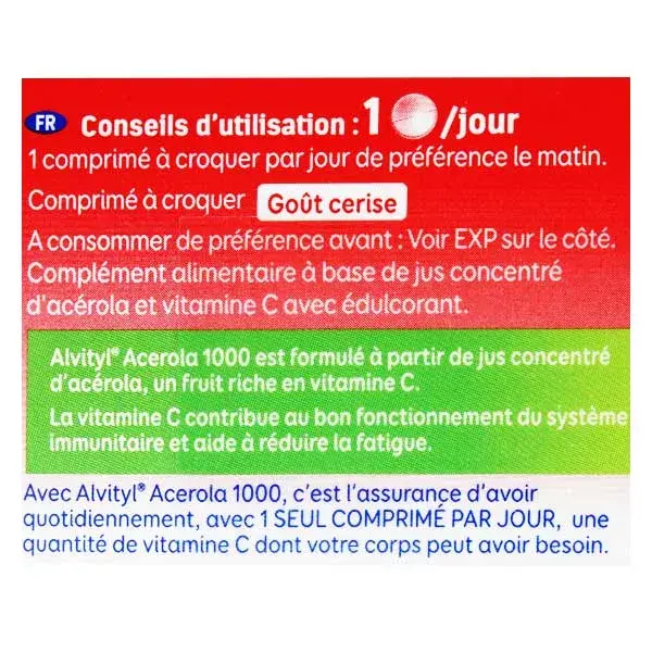 Alvityl Acerola 1000 à croquer Vitamine C dès 12 ans 2x30 comprimés