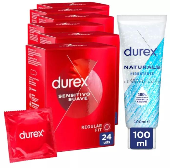 Durex Natuurlijk Hydraterend Glijmiddel 100 ml + Zachte Gevoelige Condooms 6x24 stuks