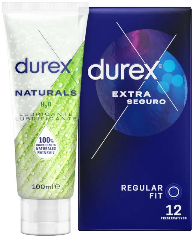 Durex Pack Extra Safe Préservatifs 12 unités + Lubrifiant Naturals 100 ml