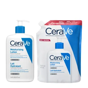 CeraVe Lozione Idratante 24 ore per Pelle Secca, Corpo e Viso 473 ml + Ricarica Eco 473 ml