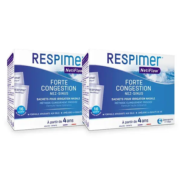 Lot de 2 - RESPIMER® NetiFlow® - Recharges 16 Sachets pour Irrigation Nasale