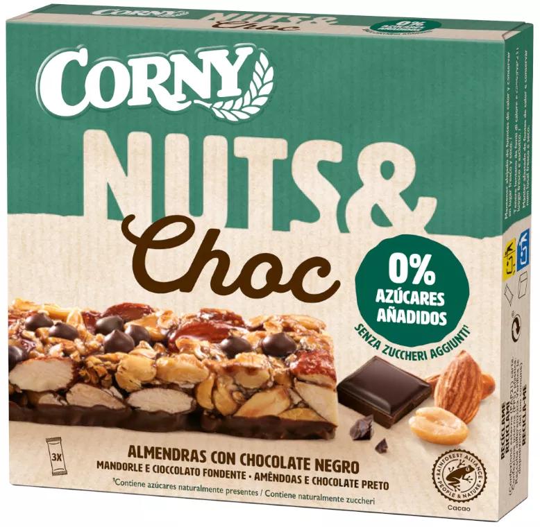 Corny Nuts&Choc Barrita Almendras con Chocolate Negro Sin Azúcar Añadido 3x32 gr