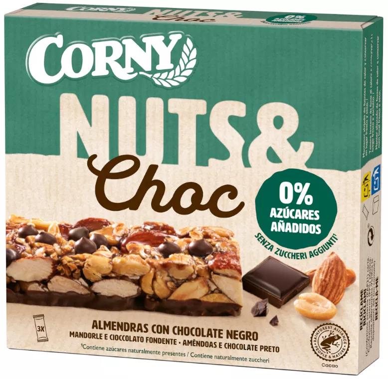 Corny Nuts&Choc Amandelreep met Pure Chocolade Zonder Toegevoegde Suiker 3x32 gr