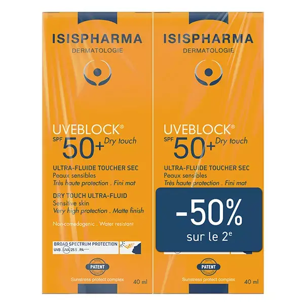 Isispharma Uveblock Dry Touch Ultra Fluide SPF50+ Lot de 2 x 40ml