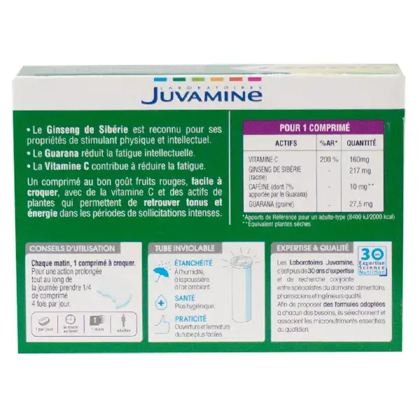 Juvamine Boost Vitamine C Ginseng Guarana 30 comprimés à croquer