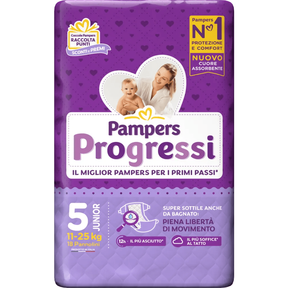 Pampers Progressi Taglia 5 Junior 11-25 Kg 18 Pezzi 