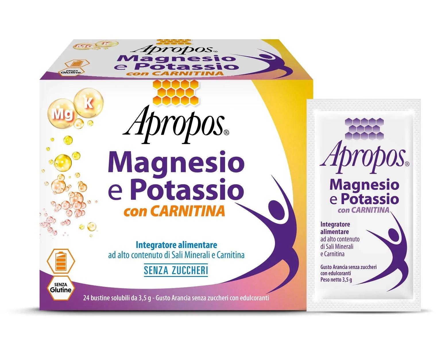 Apropos Magnesio e Potassio Con Carnitina Integratore Di Sali Minerali 24 bustine