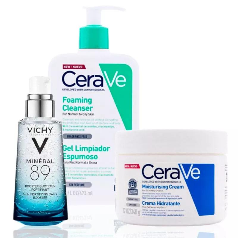Imagen de Vichy Kit Unisex Mineral 89 + Cerave Gel Espumoso + Cerave Hidratante