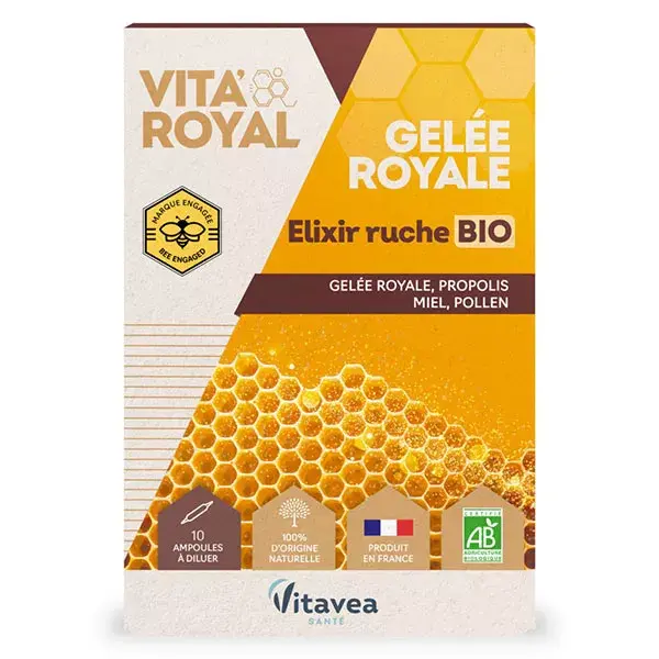 Vitavea Vita'Royal Gelée Royale Élixir Ruche Bio 10 ampoules