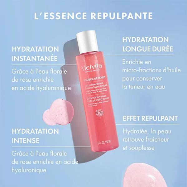 Melvita Source De Roses - Fluide Hydra-repulpant - Crème Hydratante à La Rose - Fabriqué En France