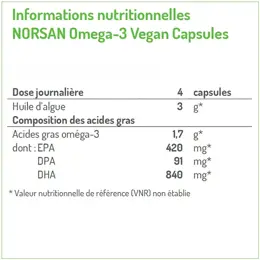 Norsan Omega-3 Vegan 1700mg Huile d'Algue 80 capsules