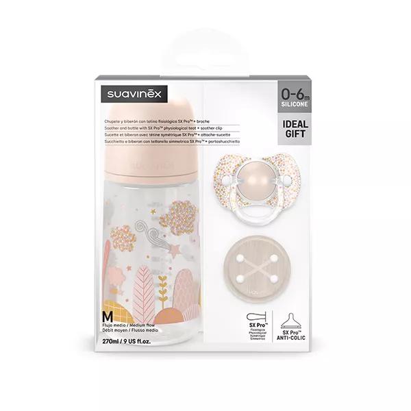 Suavinex Caja Regalo Biberón Chupete y Pinza Chupete Sueños Rosa 270mL