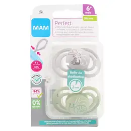 MAM Perfect Sucette Silicone +6m Lapin Escargot Lot de 2 + Boîte de Stérilisation