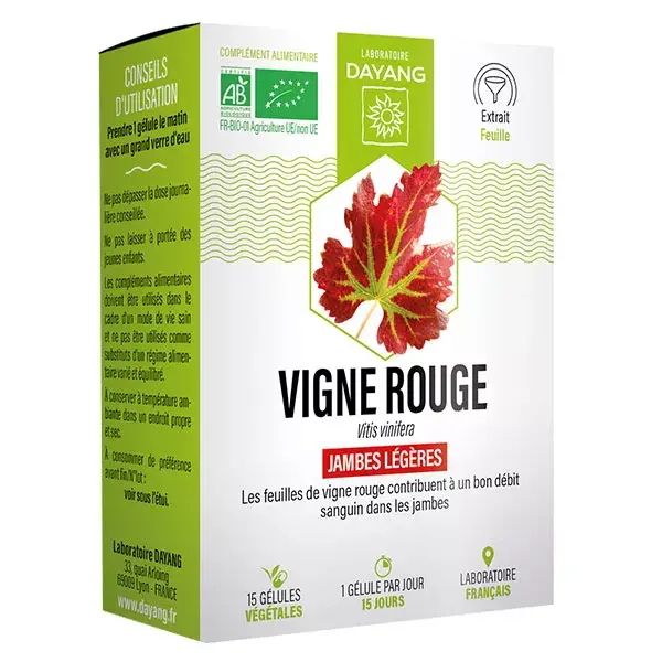 Dayang Vigne Rouge Bio Jambes Légères 15 gélules