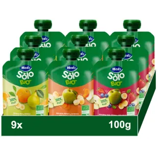 Hero Solo Bags of Apple, Strawberry and Banana 3x100 gr + Apple, Banana and Carrot 3x100 gr + Banana, Pear and Orange 3x100 gr +4m