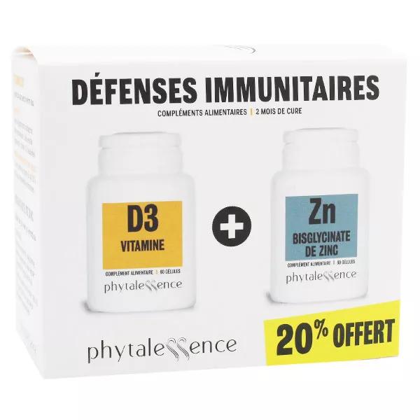 Phytalessence Défences Immunitaires Vitamine D3 60 gélules + Zinc 60 gélules