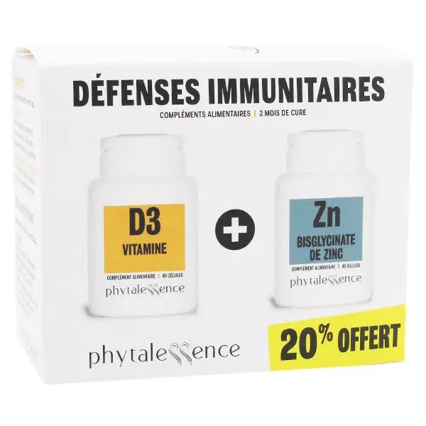 Phytalessence Pack Défenses Immunitaires Vitamine D3 60 gélules + Zinc 60 gélules