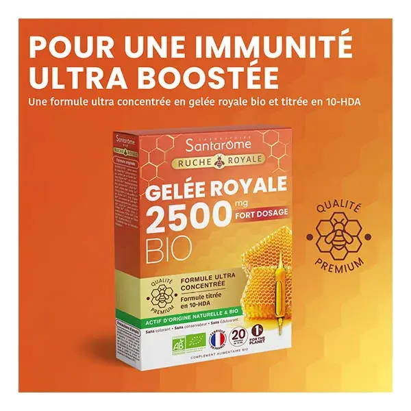 Santarome Ruche Royale Gelée Royale 2500 MG Bio Immunité 20 ampoules